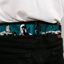 Batman Signal Full Color Black/White Seatbelt Belt - Batman Hush Grappling Hook/Standing Poses Aqua/Black/Grays Webbing