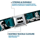 Batman Signal Full Color Black/White Seatbelt Belt - Batman Hush Grappling Hook/Standing Poses Aqua/Black/Grays Webbing