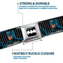 Batman Signal Full Color Black/White Seatbelt Belt - Batman Standing/Crouching Poses Stripe Black/Gray Webbing