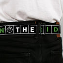 The Batman Movie Batman and Riddler Target Logo Full Color Black/Green Seatbelt Belt - The Batman Movie Crossword Puzzle Black/White/Green Webbing