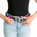 Batman Full Color Black Silver Black Seatbelt Belt - BATGIRL Running w/Stars Black/Pink/Yellow/Blue Webbing