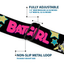 Batman Full Color Black Silver Black Seatbelt Belt - BATGIRL Running w/Stars Black/Pink/Yellow/Blue Webbing