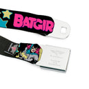 Batman Full Color Black Silver Black Seatbelt Belt - BATGIRL Running w/Stars Black/Pink/Yellow/Blue Webbing