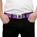Batman Full Color Black Silver Black Seatbelt Belt - BATGIRL Logo/Bat Signal Stacked Purples Webbing