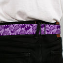 Batman Full Color Black Silver Black Seatbelt Belt - BATGIRL Logo/Bat Signal Stacked Purples Webbing