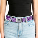 Batman Full Color Black Silver Black Seatbelt Belt - BATGIRL Logo/Bat Signal Stacked Purples Webbing