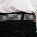 Batman Full Color Black Silver Black Seatbelt Belt - Bat Signal Stacked Black/Grays Webbing