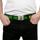 Mera Logo Full Color Black Red Gold Seatbelt Belt - MERA Bombshell Salute Pose/Scales Greens/Gold Webbing