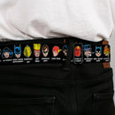 DC Round Logo Black/Silver Seatbelt Belt - DC Originals SUPER HEROES HAVE ISSUES TOO! Faces/Issues Black Webbing