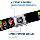 DC Round Logo Black/Silver Seatbelt Belt - DC Originals SUPER HEROES HAVE ISSUES TOO! Faces/Issues Black Webbing