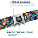 DC Round Logo Black/Silver Seatbelt Belt - DC Comics 3-Superheroine/2-Villain Character Collage Webbing