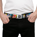 DC Round Logo Black/Silver Seatbelt Belt - DC Mini Group Stacked Black Webbing