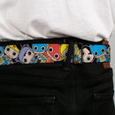 DC Round Logo Black/Silver Seatbelt Belt - DC Mini Group Stacked Black Webbing