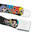 DC Round Logo Black/Silver Seatbelt Belt - DC Mini Group Stacked Black Webbing