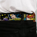 DC Round Logo Black/Silver Seatbelt Belt - Superheroines Wonder Woman/Supergirl/Batgirl Webbing