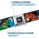 DC Round Logo Black/Silver Seatbelt Belt - Justice League Superheroes CLOSE-UP New Webbing