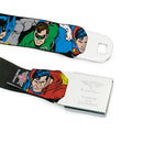DC Round Logo Black/Silver Seatbelt Belt - Justice League Superheroes CLOSE-UP New Webbing