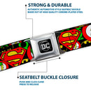 DC Round Logo Black/Silver Seatbelt Belt - Justice League Stacked Logos Webbing