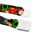DC Round Logo Black/Silver Seatbelt Belt - Justice League Stacked Logos Webbing