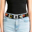 DC Round Logo Black/Silver Seatbelt Belt - Justice League Superhero Logos Webbing