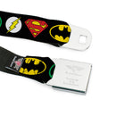 DC Round Logo Black/Silver Seatbelt Belt - Justice League Superhero Logos Webbing