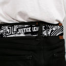 DC Round Logo Black/Silver Seatbelt Belt - JUSTICE LEAGUE Superheroes Retro Pop White/Black Webbing