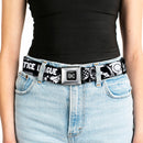DC Round Logo Black/Silver Seatbelt Belt - JUSTICE LEAGUE Superheroes Retro Pop White/Black Webbing