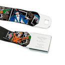 DC Round Logo Black/Silver Seatbelt Belt - DC Originals Vintage Comic Portraits/Comic Scenes Webbing