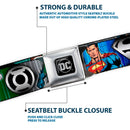 DC Round Logo Black/Silver Seatbelt Belt - Justice League Elite Forces Superheroes Pose/Logos Webbing
