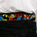 DC Round Logo Black/Silver Seatbelt Belt - Classic Batman/Joker & Superman/Lex Luthor Halftone Black/Blue Webbing
