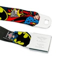 DC Round Logo Black/Silver Seatbelt Belt - Classic Batman/Joker & Superman/Lex Luthor Halftone Black/Blue Webbing