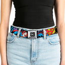 DC Round Logo Black/Silver Seatbelt Belt - Batman/Robin/Superman Pose/Logo Dot Black/Purple Webbing