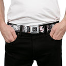 DC Round Logo Black/Silver Seatbelt Belt - Batgirl/Wonder Woman/Supergirl Retro Panels Black/Pink/White Webbing