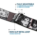 DC Round Logo Black/Silver Seatbelt Belt - Batgirl/Wonder Woman/Supergirl Retro Panels Black/Pink/White Webbing