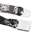 DC Round Logo Black/Silver Seatbelt Belt - Batgirl/Wonder Woman/Supergirl Retro Panels Black/Pink/White Webbing