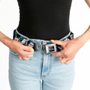 DC COMICS FOREVER EVIL Logo Black/Silver Seatbelt Belt - Justice League Villains CLOSE-UP Webbing