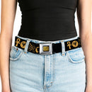 BLACK ADAM Title Logo Full Color Black/Yellows Seatbelt Belt - Black Adam Justice Society Icons Black/Orange Webbing