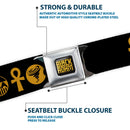 BLACK ADAM Title Logo Full Color Black/Yellows Seatbelt Belt - Black Adam Justice Society Icons Black/Orange Webbing