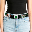 POISON IVY Script Leaves Full Color Greens Black Seatbelt Belt - DC Originals Poison Ivy 3-Poses/Ivy Black/Greens Webbing