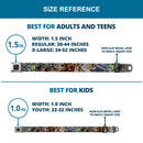 DC COMICS BOMBSHELLS Rays Full Color Black Gray Orange-Red Fade Seatbelt Belt - 8-DC Bombshell Comic Book Covers Stacked Webbing