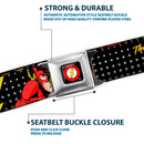 Flash Logo Full Color Black Seatbelt Belt - THE FLASH Running Action Pose/Lightning Bolt Halftone Dots Black/Grays/Yellows Webbing