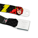 Flash Logo Full Color Black Seatbelt Belt - THE FLASH Running Action Pose/Lightning Bolt Halftone Dots Black/Grays/Yellows Webbing