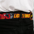 Flash Logo4 Full Color Black Yellow Red Seatbelt Belt - The Flash Running Poses LIGHTNING STRIKES Grays/Red/Yellow Webbing