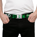 Green Lantern Logo CLOSE-UP White Green Seatbelt Belt - Green Lantern Green Glow w/Text Webbing