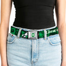Green Lantern Logo CLOSE-UP White Green Seatbelt Belt - Green Lantern Green Glow w/Text Webbing