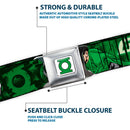 Green Lantern Logo CLOSE-UP White Green Seatbelt Belt - Green Lantern Green Glow w/Text Webbing