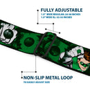 Green Lantern Logo CLOSE-UP White Green Seatbelt Belt - Green Lantern Green Glow w/Text Webbing