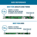 Green Lantern Logo CLOSE-UP White Green Seatbelt Belt - Green Lantern Green Glow w/Text Webbing