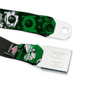 Green Lantern Logo CLOSE-UP White Green Seatbelt Belt - Green Lantern Green Glow w/Text Webbing