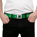 Green Lantern Logo CLOSE-UP Black Green Seatbelt Belt - Green Lantern Logo Weathered Greens Webbing